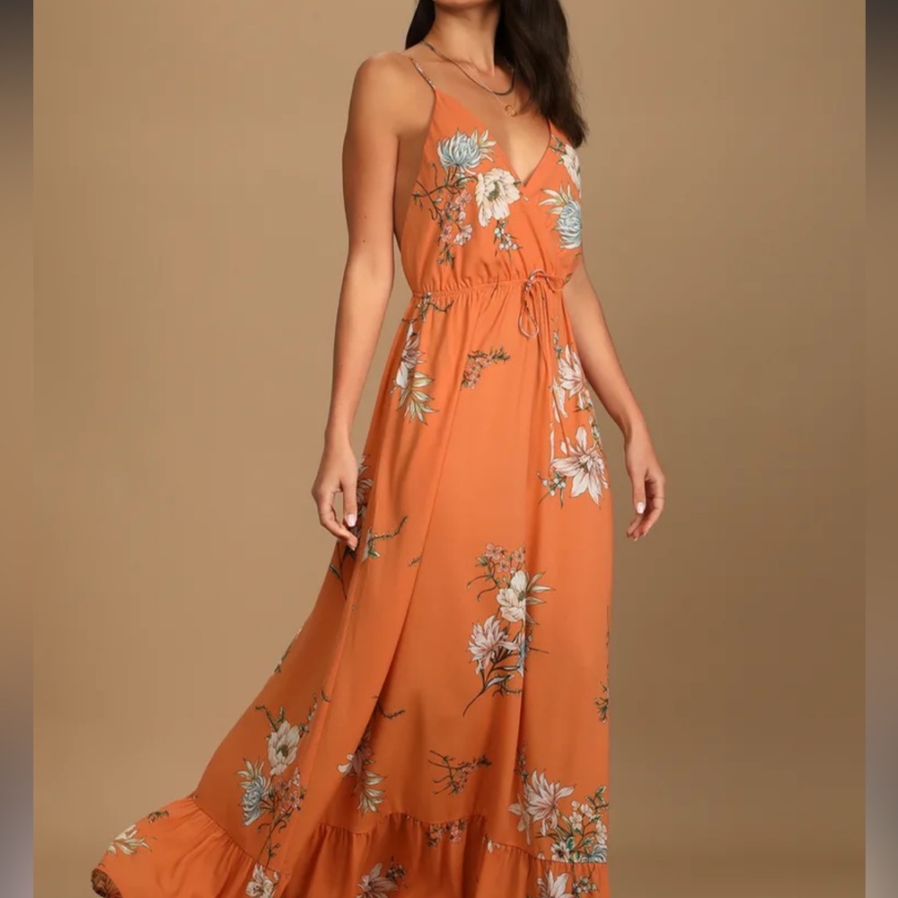 Lulus orange floral maxi dress